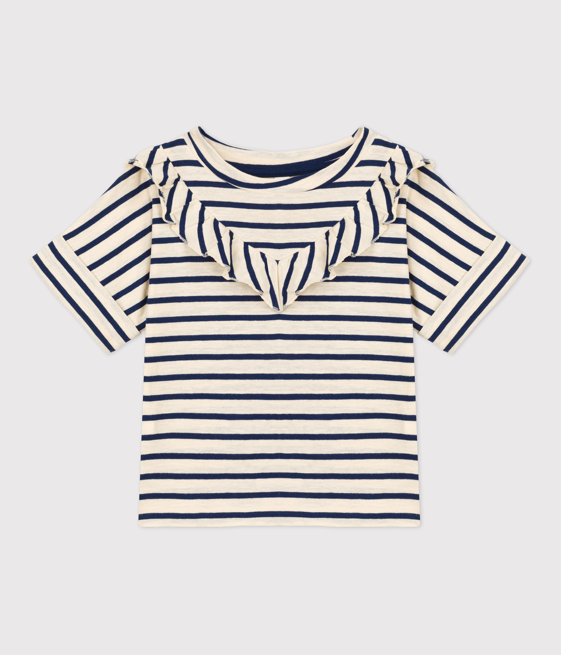 ss striped tee with ruffle collar