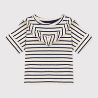 ss striped tee with ruffle collar