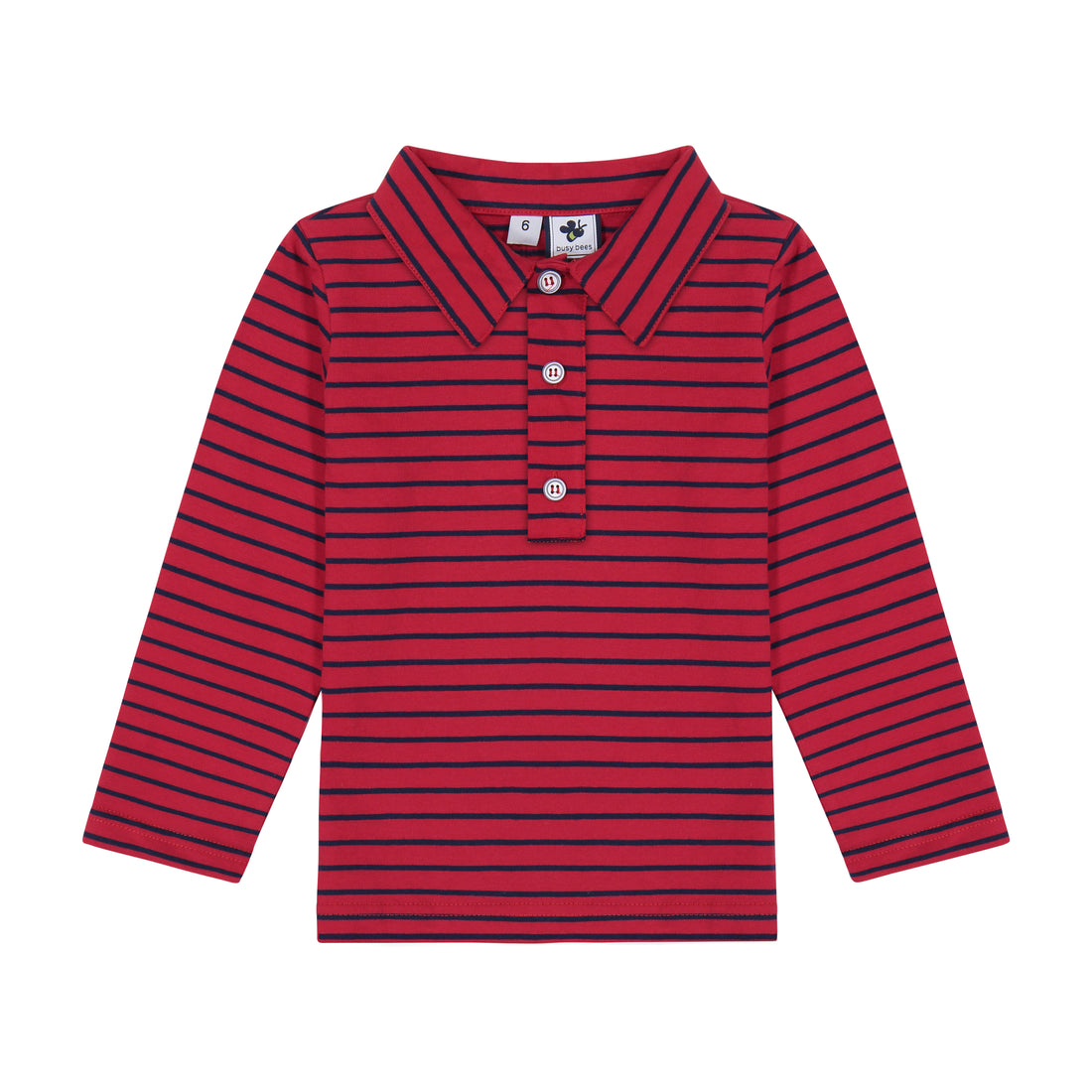 busy bees ls striped polo red navy