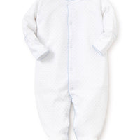 baby new kissy dots print footie white light blue