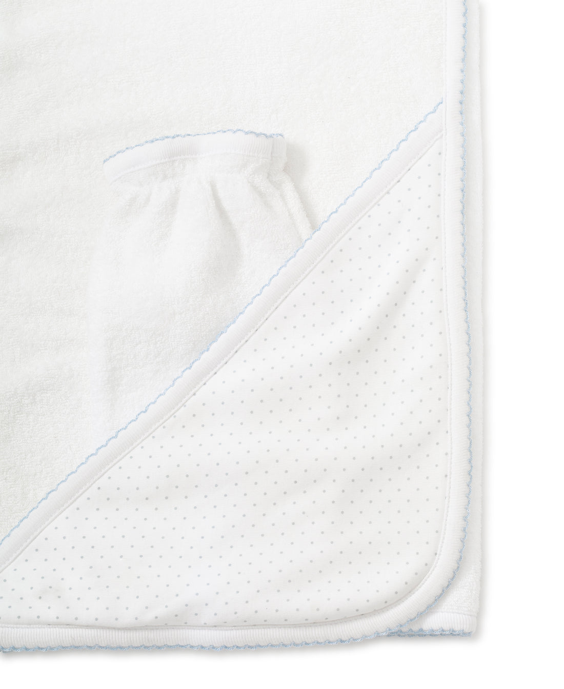 new kissy dots towel with mitt blue and white