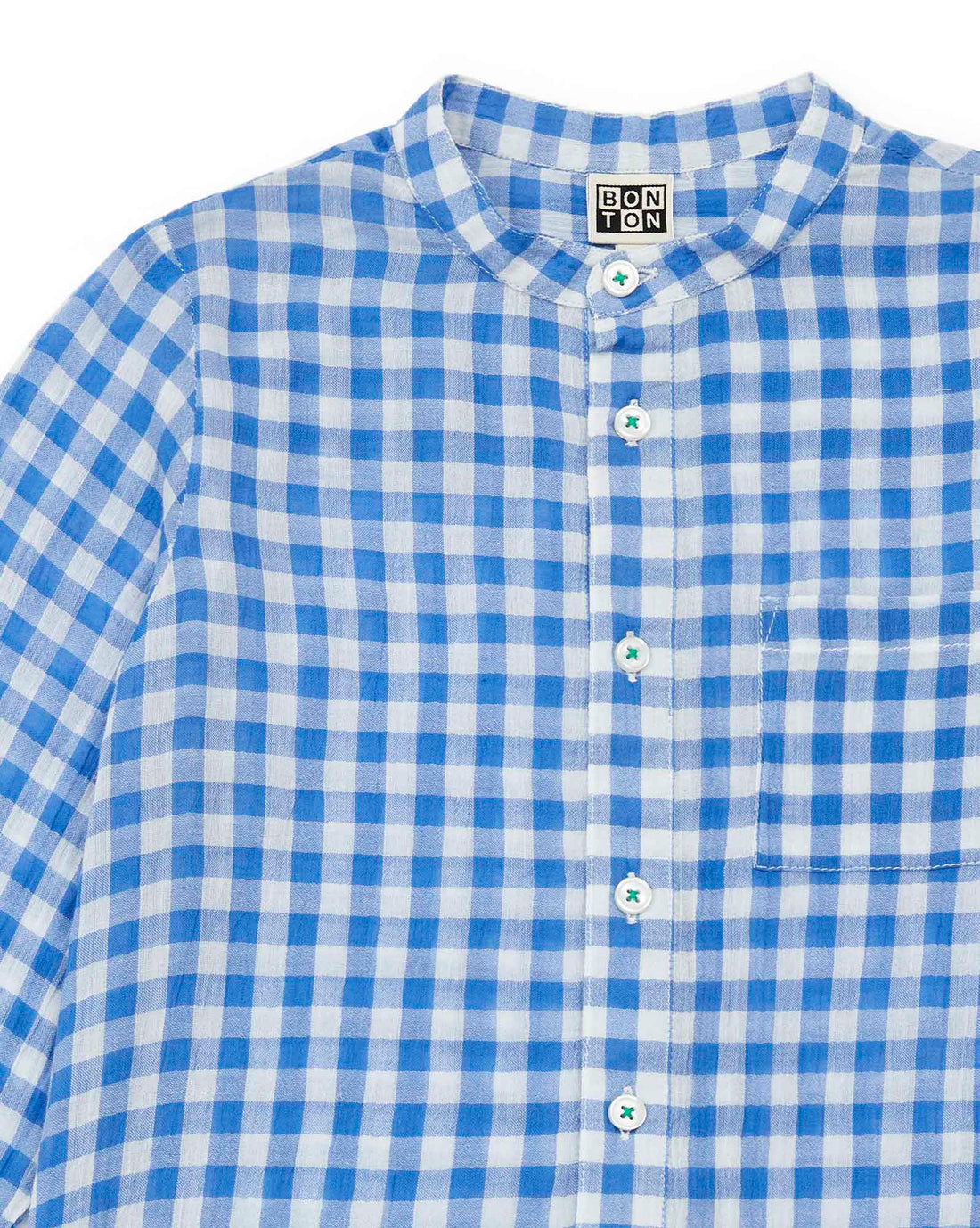 blue gingham cotton gauze shirt