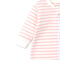 baby striped zip up footie pink