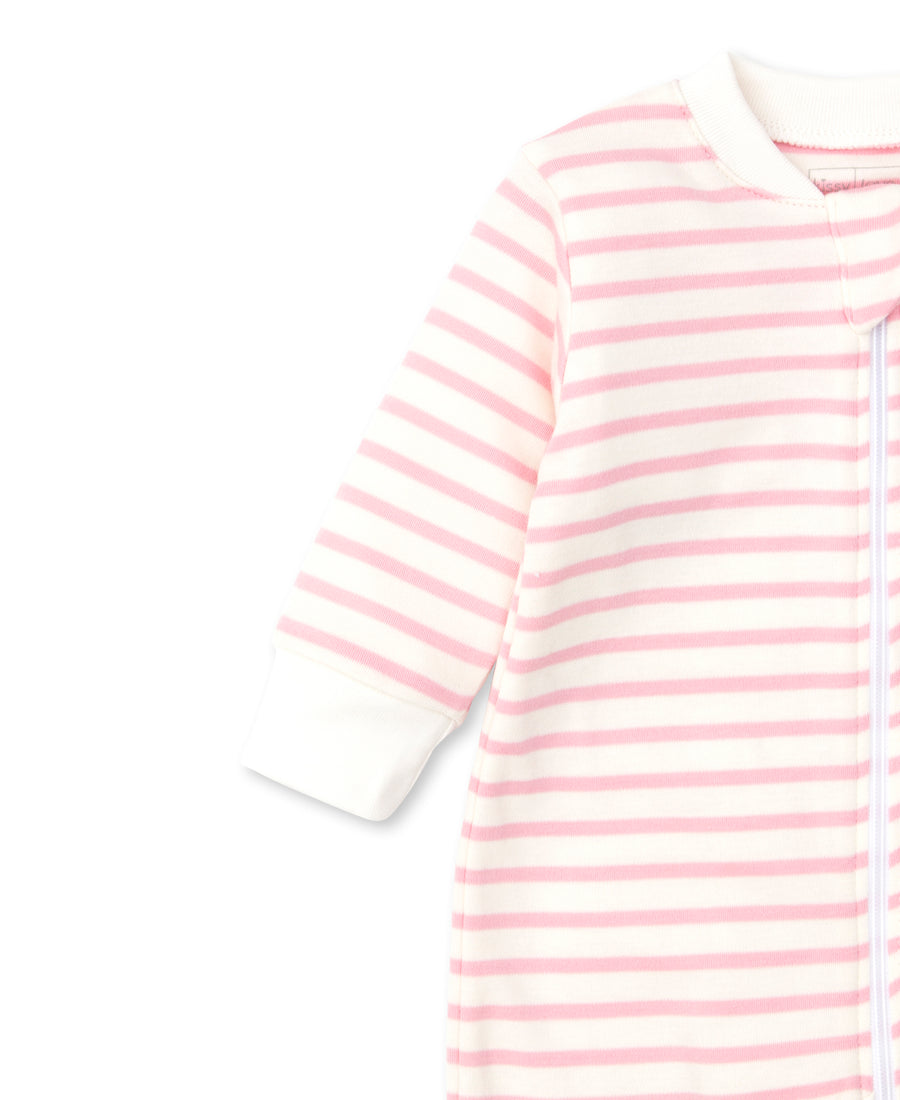 baby striped zip up footie pink