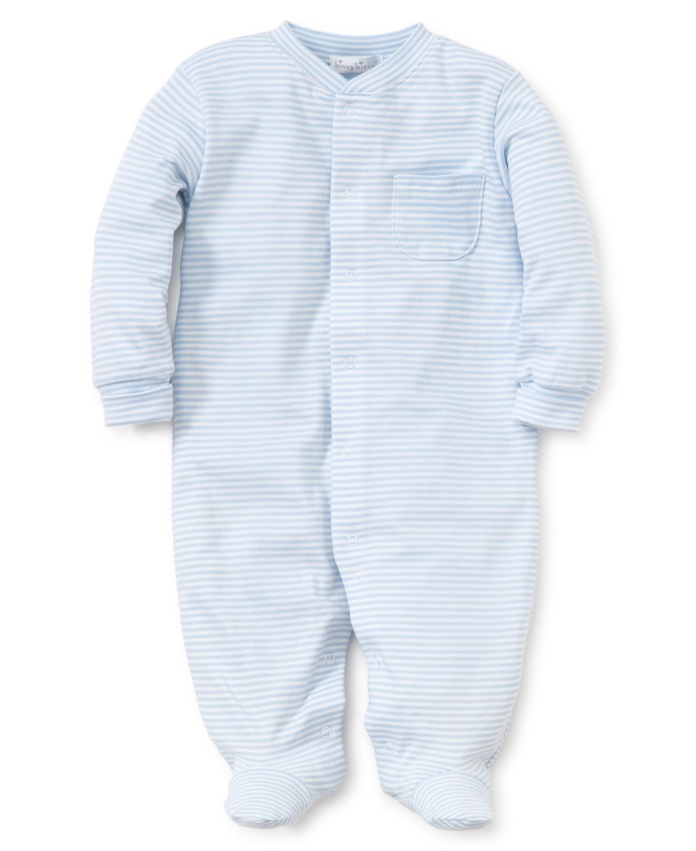 baby striped zip up footie light blue