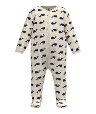 front snap velour whale footie