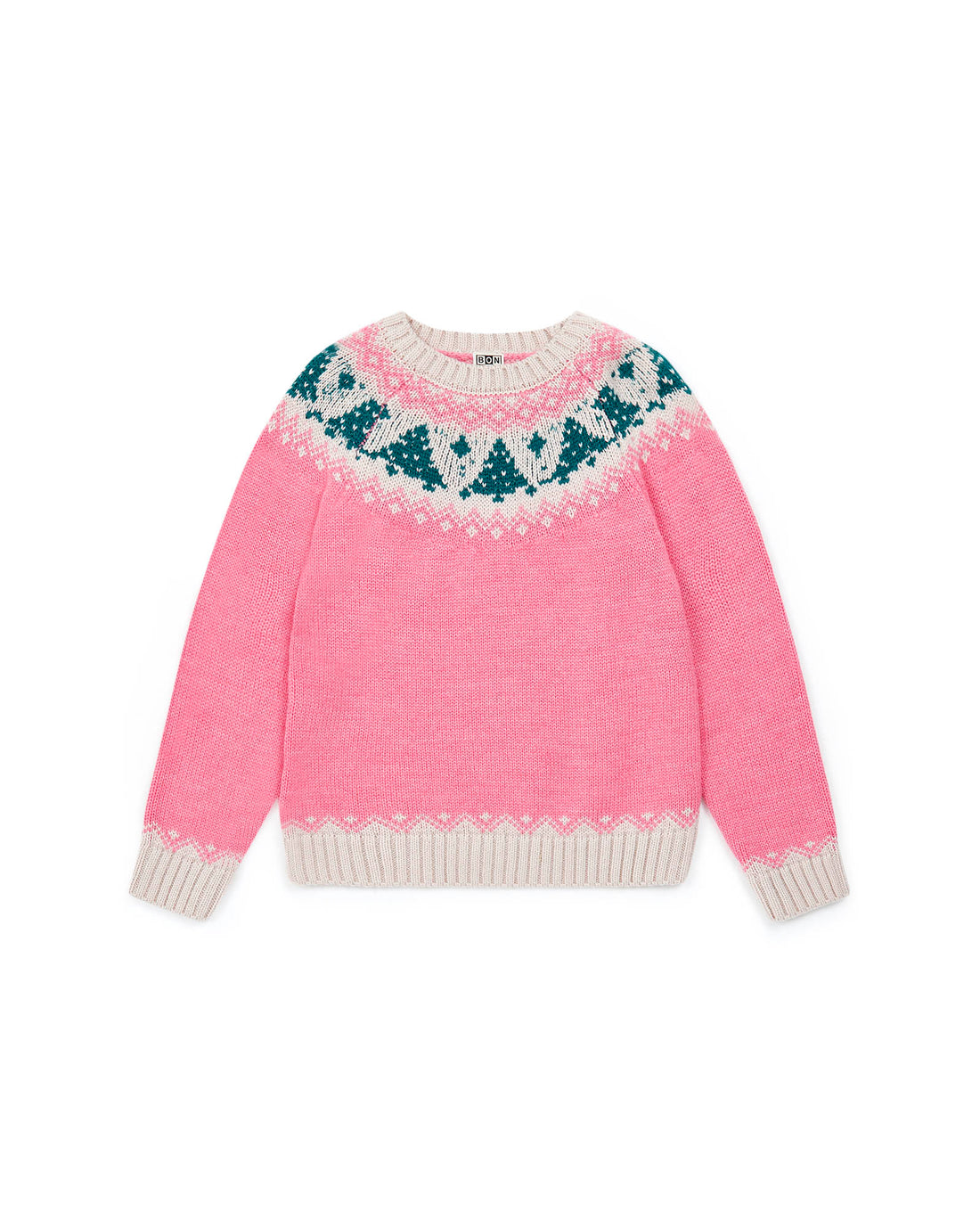 tree jacquard pullover rose pompom