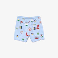 badge print swimming trunks