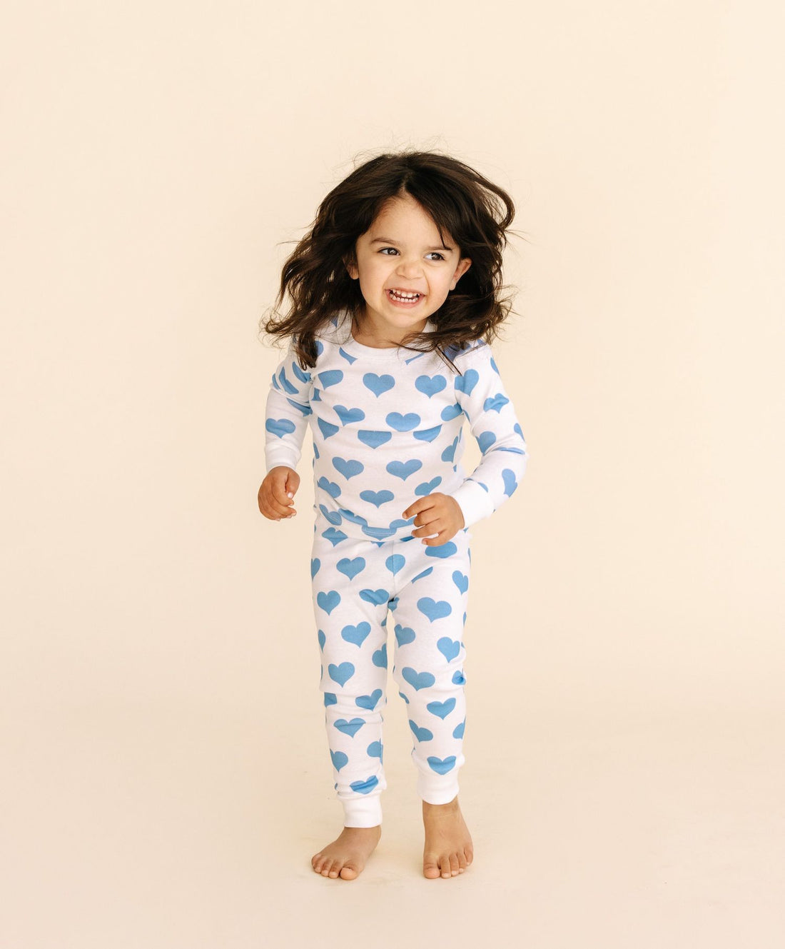 organic long pajama set blue hearts