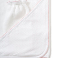 new kissy dots towel with mitt pink and white
