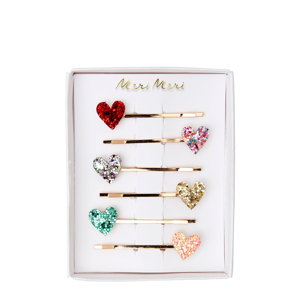glitter heart hair slides