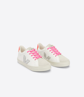 esplar laces chromefree sneakers white silver orange fluo