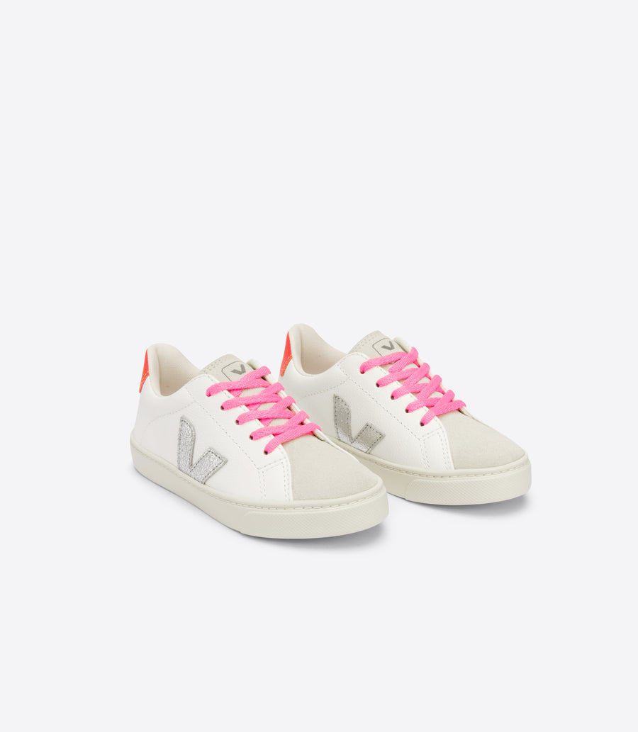 esplar laces chromefree sneakers white silver orange fluo