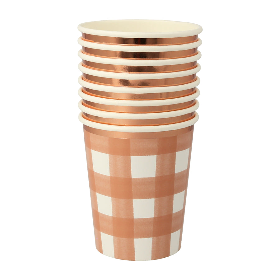 burnt orange gingham cups