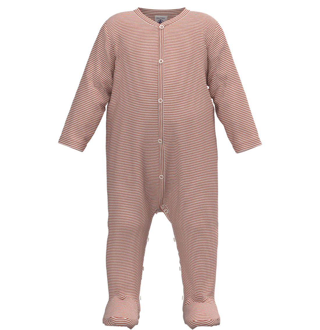 baby striped front snap footie pink white