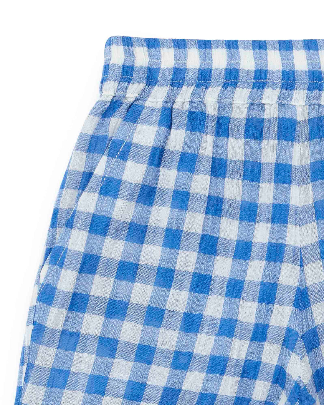 blue gingham cotton gauze shorts
