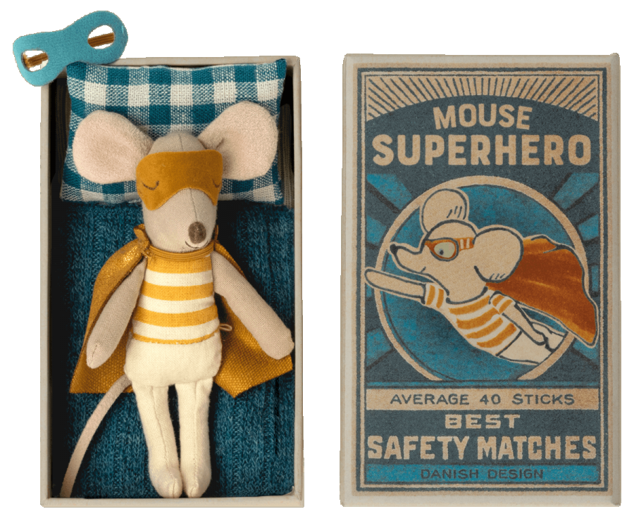 little brother superhero mouse in matchbox