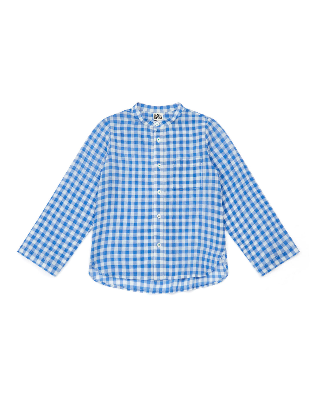 blue gingham cotton gauze shirt