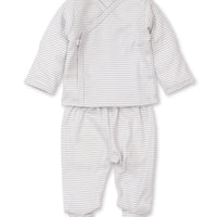 baby stripes footed pant set silver