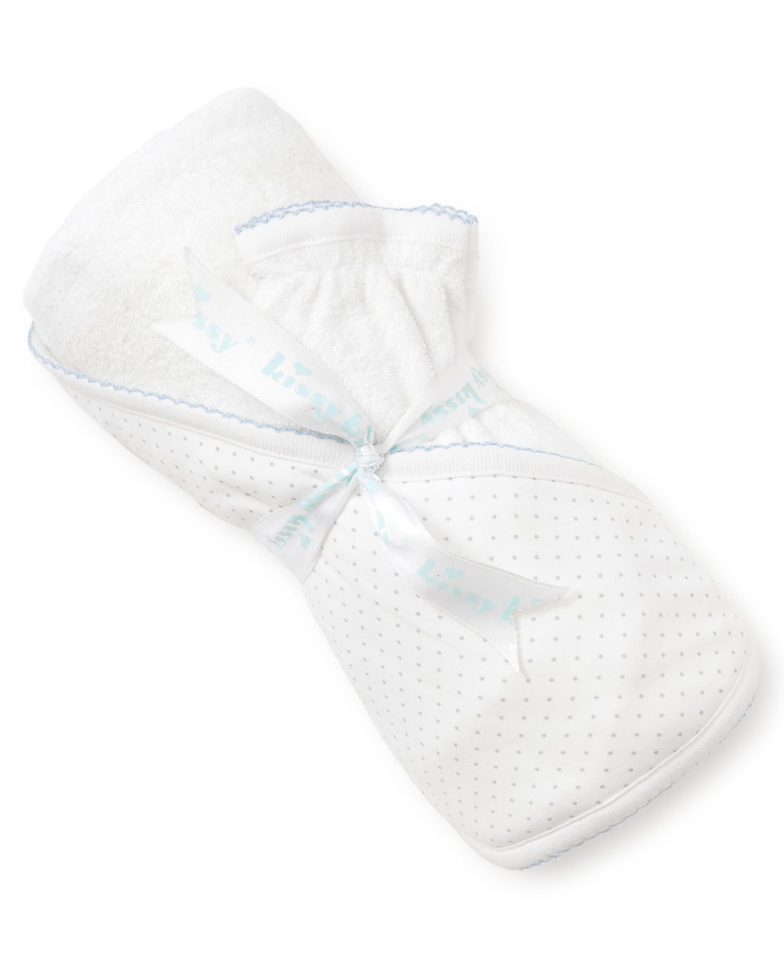 new kissy dots towel with mitt blue and white