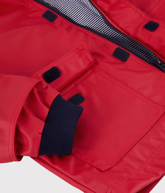 hooded rain jacket red