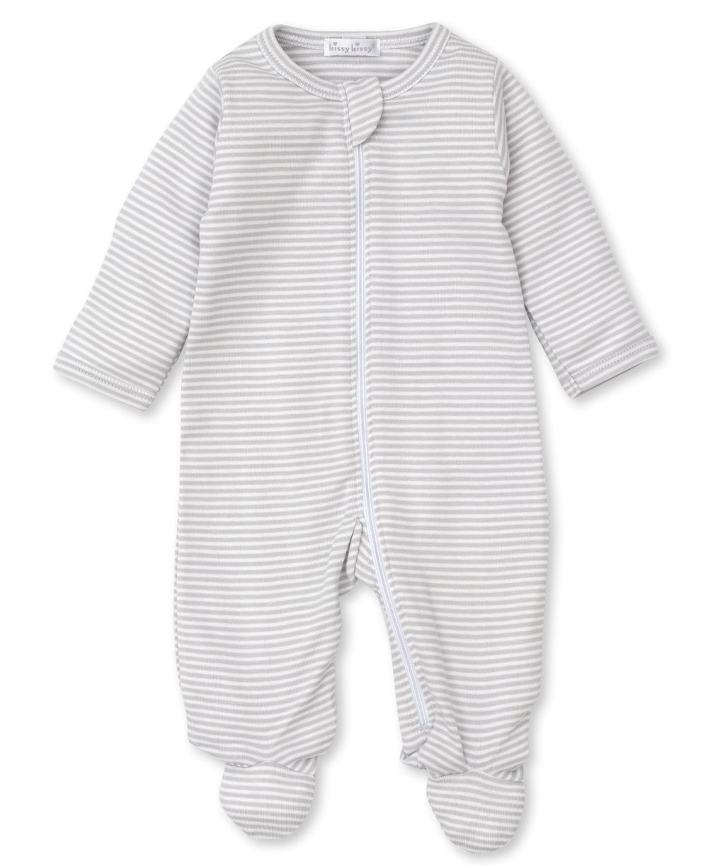 striped zip up footie