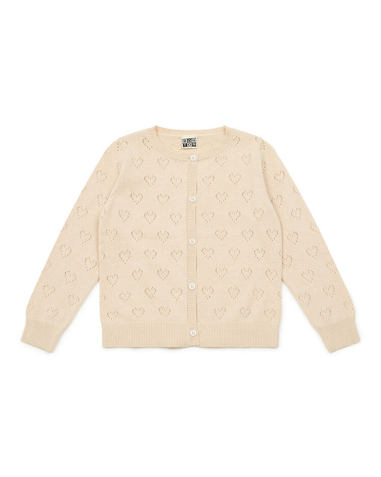 girls hearts cardigan tan