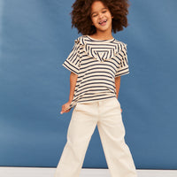 ss striped tee with ruffle collar