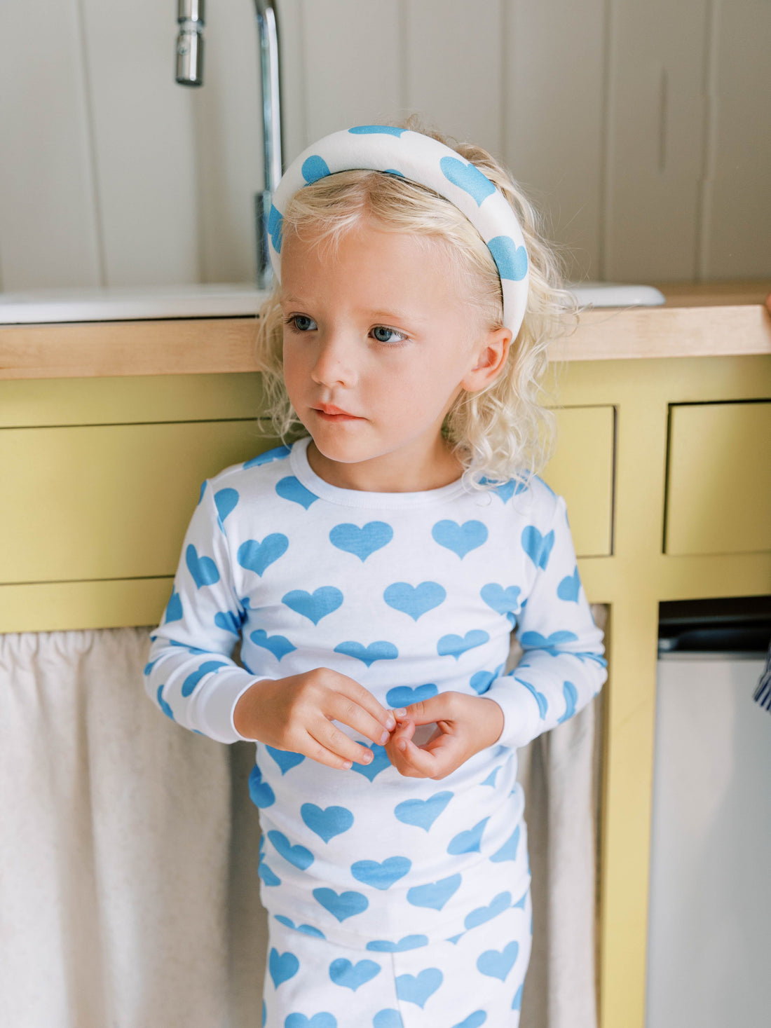 organic long pajama set blue hearts